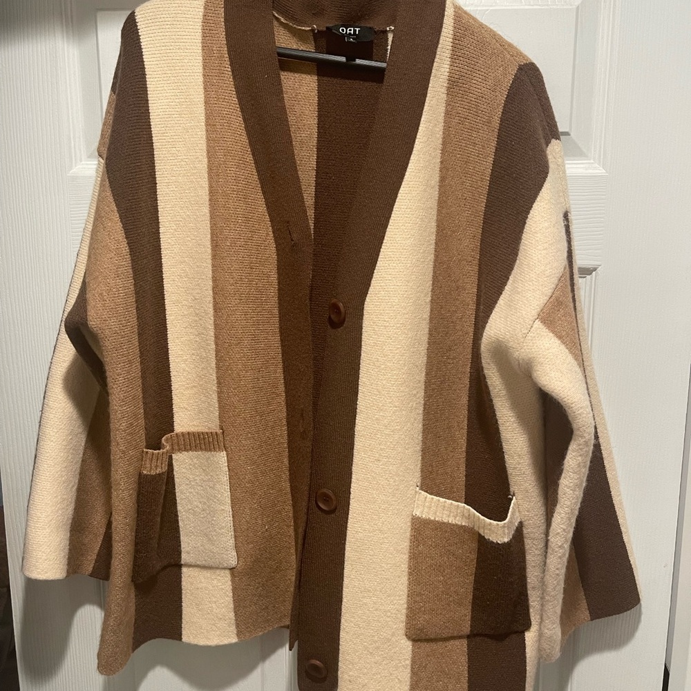 Oat New York Brown and Cream Knit Cardigan